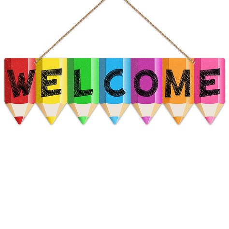 PRICES MAY VARY. Classroom Welcome Sign: Features pencil shape design with "welcome",Great classroom sign is great for classroom door decorations,teacher back to school supplies,teacher appreciation gifts. Welcome Classroom Sign: Welcome classroom sign size about 0.2x4.3x14.5 inches,suitable for decorating your classroom front door or the wall to welcome students and teachers on first day of school. Material: Welcome sign for front door plaque made of quality PVC board,safe and harmless,not easy Welcome Classroom Sign, Welcome Sign For Classroom, شركة المرعبين المحدودة, Sign For Classroom, Teacher Welcome Signs, Classroom Door Decorations, Studio Sign, Welcome To Kindergarten, Classroom Welcome