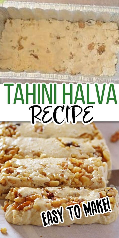 Halawa Tahini Recipe, Sesame Halva Recipe, Halvah Recipe How To Make, Um Ali Recipe Desserts, Arabic Deserts Recipes, Middle East Dessert, Tahini Recipe Desserts, Turkish Halva Recipe, Tahini Dessert Recipes