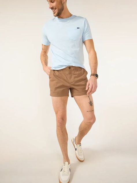 Nice quality although upper part seems one size smaller than panties Mens Short Shorts Outfits, Cropped Pants Men, Legs Outfit, Mens Shorts Outfits, Summer Blazer, Summer Style Guide, Mens Summer Outfits, Poolside Fashion, Dressy Shorts