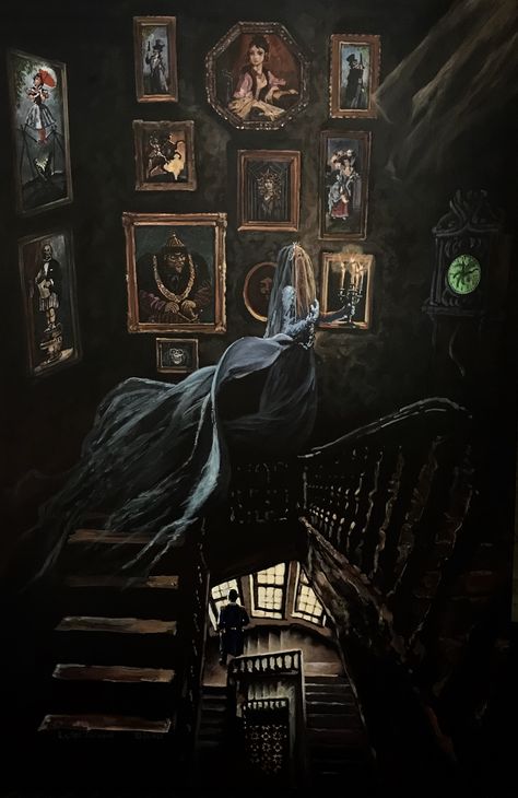 One of 3 paintings I created for Disneyland's Haunted Mansion 50th anniversary. Creepy Mansion Art, Disney Haunted Mansion Aesthetic, Haunted Mansion Disney Aesthetic, The Haunted Mansion Wallpaper, Haunted Mansion Aesthetic Wallpaper, Haunted Mansion Artwork, Haunted Manor Aesthetic, The Haunted Mansion Aesthetic, Haunted Manor Decor