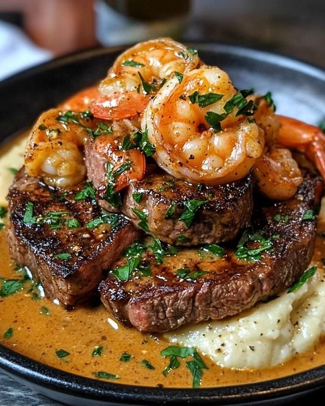 Steak with Creamy Cajun Shrimp Sauce: A Flavor Explosion! Steak And Shrimp Sauce, Steak In Creamy Cajun Shrimp Sauce, Cajun Shrimp And Steak Alfredo, Cajun Steak And Shrimp Pasta, Steak And Seafood Dinner Ideas, Shrimp Sauce For Steak, Steak And Shrimp Dinner Ideas, Shrimp And Steak Recipes, Cajun Steak And Shrimp