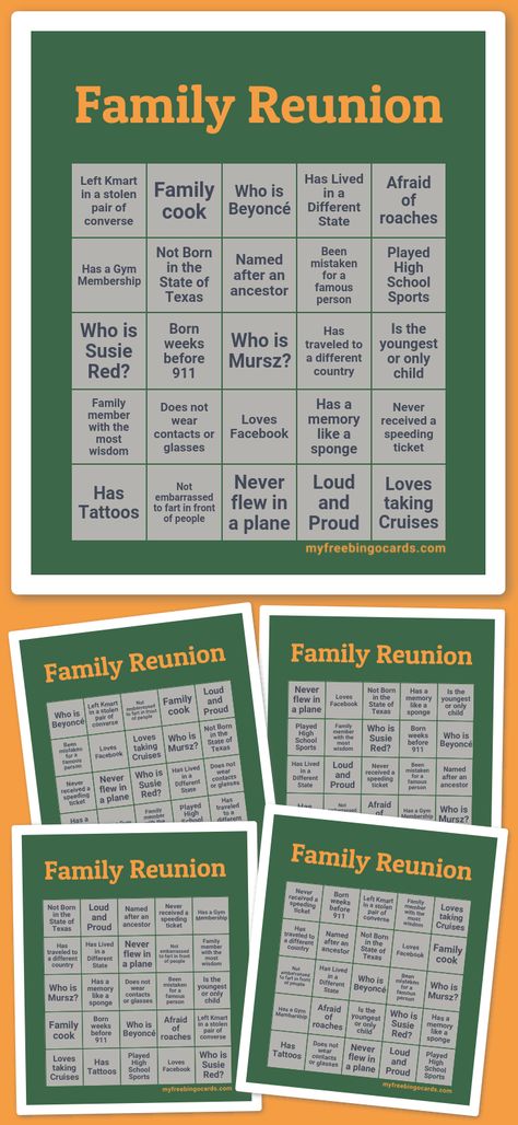 Family Reunion Bingo Family Reunion Bingo Free Printable, Family Reunion Information Sheet, Family Reunion Planner, Family Reunion Budget Template, Pass The Gift Game Family Reunion, Family Reunion Bingo, Virtual Families, Bingo Template, Texas Sports