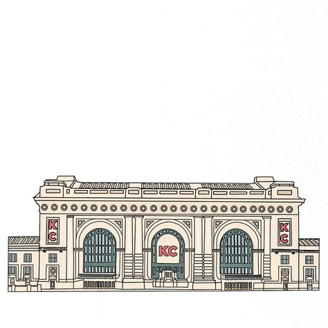 Kansas Landmarks, Union Station Kansas City, Kansas City Union Station, Illustrator Poster, Kansas City Skyline, Kansas City Art, Kansas City Chiefs Football, Kansas City Missouri, Union Station