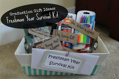 E for Emily : Freshman Year Survival Kit Freshman Year Survival Kit, High School Hacks Freshman Year, Freshmen Year Survival Kit, Graduation Survival Kit, College Freshman Survival Kit, College Survival Kit, Survival Kit Gifts, School Survival Kits, Highschool Freshman