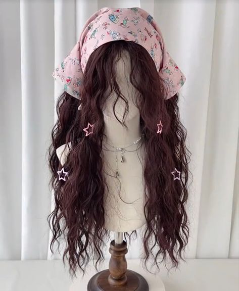 Fantasy Hairstyles Long Hair, Cute Hair Pieces, Head Scarf Styles Long Hair, Kawaii Curly Hairstyles, Angelic Hairstyles, Scarf Reference, Hair Claims, Extensions Hairstyles, 2018 Hairstyles