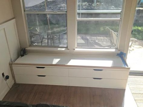 A WINDOW SEAT MADE FROM IKEA STOLMEN via Simphome Process 4 Ikea Window Seat Hack, Stolmen Ikea, Build A Window Seat, Nordli Ikea, Ikea Stolmen, Ikea Window Seat, Build A Window, Diy Window Seat, Organizer Drawers