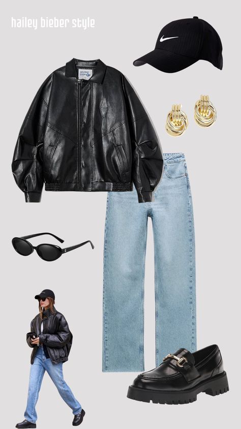 Black Loafer Women Outfit, Edgy Sophisticated Style, Cute Outfits With Loafers, Hailey Bieber Jeans, Hailey Bieber Style Casual, Hayley Bieber Outfits, Loafers And Jeans Outfit, Comfortable Style Outfits, Outfits With Loafers Women