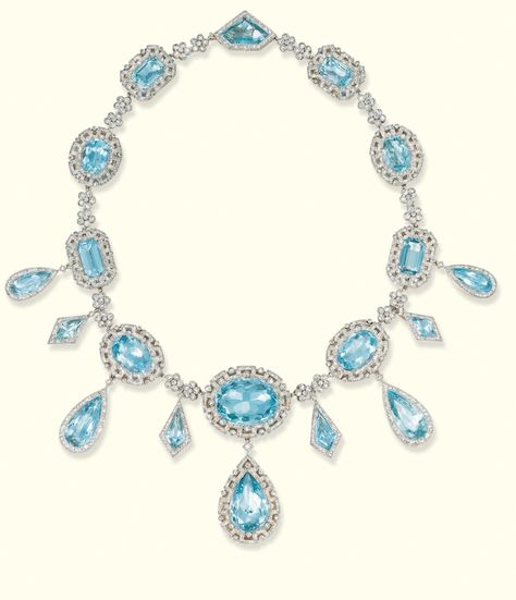 A FINE BELLE EPOQUE AQUAMARINE AND DIAMOND NECKLACE, BY KOCH | early 20th Century, Jewelry | Christie's Beautiful Diamond Necklace, Edwardian Jewelry, 14k Yellow Gold Necklace, Aquamarine Necklace, Jewelry Beautiful, Aquamarine Jewelry, Royal Jewels, A Necklace, Belle Epoque