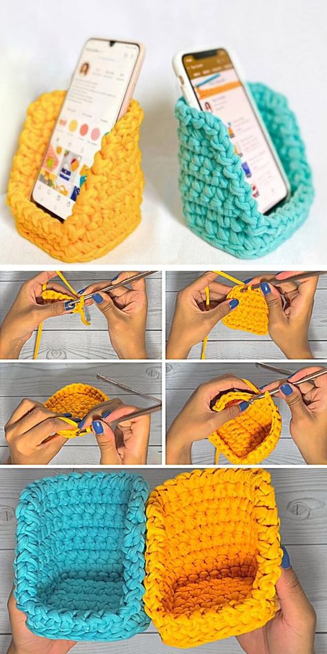 Crochet Phone Holder, Crochet Phone Cover, Crochet Project Free, Crochet Organizer, Crochet Phone Cases, Úložný Box, Mode Crochet, Kids Crochet, Aesthetic Crochet