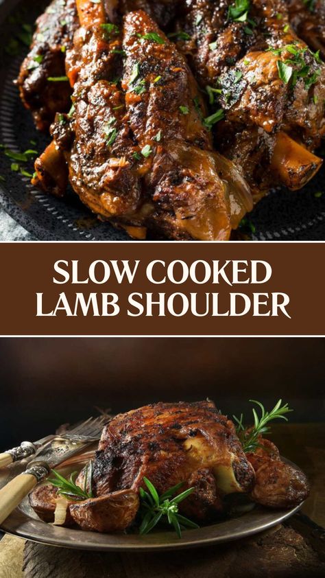 Slow Cooked Lamb Shoulder Lamb Shoulder Slow Cooker, Slow Roast Lamb Shoulder, Roast Lamb Shoulder, Slow Cooked Lamb Shoulder, Lamb Shoulder Chops, Slow Roasted Lamb Shoulder, Lamb Roast Recipe, Roast Dinner Recipes, Lamb Shoulder Roast