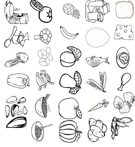 Foods to color, cut, and paste or use as game pieces for food groups Autumn Doodles, Hat Decoration, Group Meals, Journal Doodles, Game Pieces, Tropical Beach, Crafts To Do, Doodle Art, Photo Album