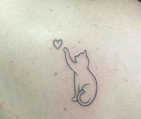 Cat Reaching Up Tattoo, Angel Cat Tattoo Pet Memorials, Cat Owner Tattoo, Minimalist Cat Tattoo Designs, Dainty Cat Tattoo, Minimal Cat Tattoo, Tattoos For Women Cat, Minimalist Cat Tattoo, Cat Outline Tattoo