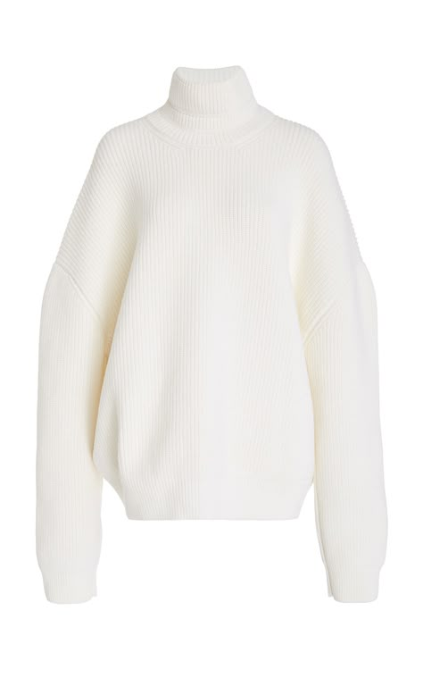 Oversized Ribbed Knit Wool Turtleneck by BRANDON MAXWELL for Preorder on Moda Operandi Wool Tops Knits, Turtle Neck Outfit Ideas, Sweaters Png, Aesthetic Turtleneck, Winter Shirts For Women, White Winter Sweater, Turtle Neck Sweaters, Sweater Png, Png Clothes