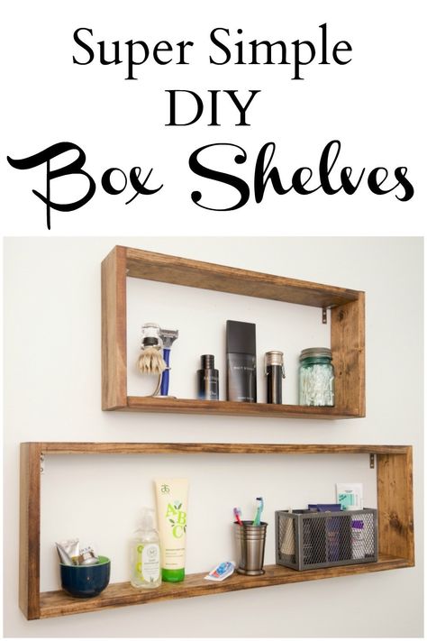 Box shelves are super stylish and so versatile. Here is a step-by-step tutorial for these super simple DIY box shelves. They are incredibly easy to put together! Diy Box Shelves, Easy Diy Shelves, Diy Shelves Design, Diy Shelves Ideas, Minwax Wood Stain, Gondola Shelving, Mobile Shelving, Box Shelf, Office Shelving