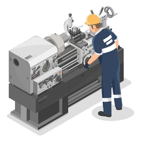 Technician work on heavy duty metal lath... | Premium Vector #Freepik #vector #lathe #cnc-machine #industrial-equipment #cnc Cnc Lathe Machine, Industrial Machinery, Lathe Machine, Metal Lathe, Small Business Social Media, Cnc Lathe, Cityscape Photos, Logo Banners, Machine Tools