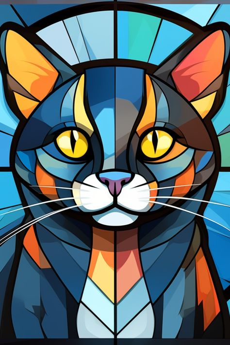 Digital Cat Art, Abstract Cats, Modern Cat Art, Cat Pattern Wallpaper, Stained Glass Cat, Cats Images, Cat Quilt Patterns, Cat Stain, Cats Art Drawing