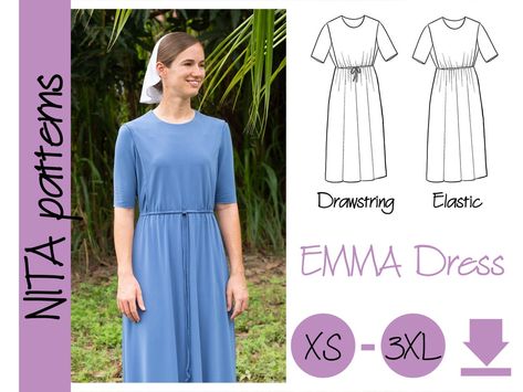 Emma Drawstring Waist Dress Pattern Women's Modest Cape - Etsy Drawstring Dress Pattern, Nursing Dress Pattern, Modest Dress Outfits, Modest Dress Patterns, House Dress Pattern, Amish Dress, Mennonite Dress, Sewing Dresses For Women, Cape Dresses