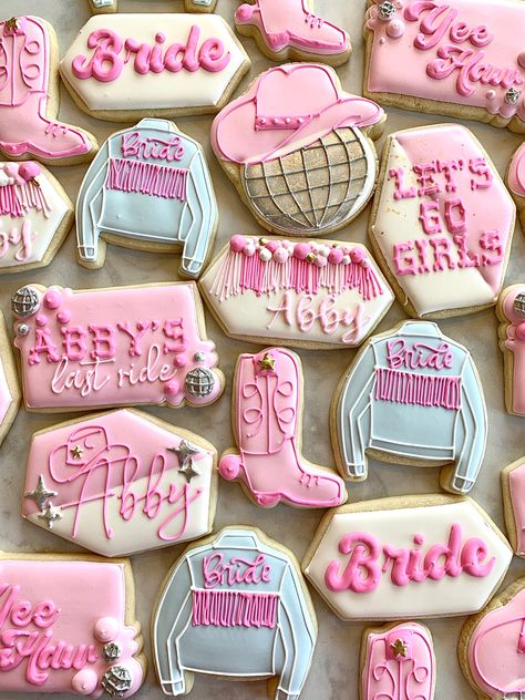 Bachlorette Party Cowgirl Theme, Cowgirl Bachelorette Party Cookies, Nashville Bachelorette Party Shania Twain, Bachelorette Party Space Cowgirl, Bachelorette Disco Cowgirl Theme, Last Disco Cowgirl Bachelorette Party, Bachelorette Party Ideas Disco Cowgirl, Disco Cowgirl Birthday Invitation, Disco Cowgirl Party Cookies