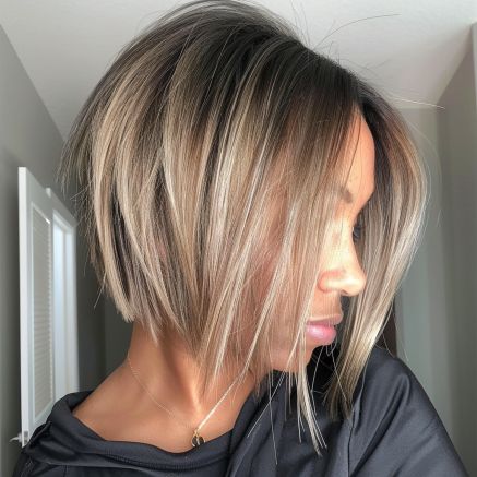 Jagged Edge Bob for Sleek Hair Medium Slanted Bob Haircuts, Blond Bob With Lowlights, Inverted Messy Bob, Inverted Bob Round Face, Straight Hair Choppy Bob, Exaggerated Bob Haircut, Straight A Line Bob, Compact Bob Haircut, Lob Haircut Fine Hair 2024