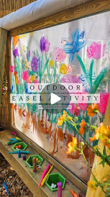 Outdoor Paint Station, Outdoor Area Ideas Eyfs, Outdoor Mark Making Area Eyfs, Outdoor Painting For Kids, Outdoor Provocations, Kids Outdoor Play Area Ideas, Eyfs Garden, Outdoor Eyfs, Toddler Outdoor Play Area