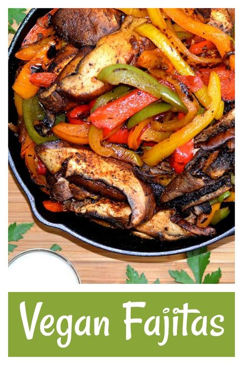 Vegan Fajitas made with portobello mushrooms, red onions, multi-colored peppers and my homemade fajita seasoning! Get the full recipe here ---> https://theveglife.com/vegan-fajitas/ #fajitas #veganfajitas Vegan Fajitas, Homemade Fajita Seasoning, Purple Onion, Diner Recept, Fajita Seasoning, Eat Better, Kebabs, Meatless Meals, Whole Foods