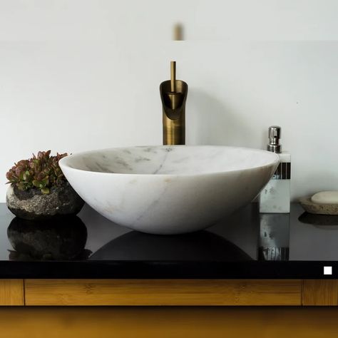 LITTLE TREE Interlaken' Metallic Silver Vessel Sink | Wayfair Powder Room With Vessel Sink, Round Sink Bathroom, Stone Vessel Sink Bathroom, Marble Vessel Sink, Quartz Bathroom, Powder Room Sink, Stone Vessel Sinks, Round Sink, Undermount Bathroom Sink