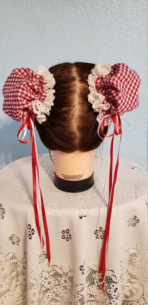 This is an adorable set of red and white 100 % cotton gingham bun covers. Chun-Li, Anime, Rockabilly, Cosplay, Ballet, Lolita-style bun covers are the perfect hair accessory for those with unique style and individuality.  Having a bad hair day? No problem! Simply tie it up in these gorgeous, versatile bun covers for quick and easy fashion! Each set of my bun covers are handmade and unique to itself. I create all kinds of color/ribbon/fabric combinations using both new and vintage materials in or Fabric Hair Bun Maker, Chinese Hair Bun, Red And White Outfits, Easy Fashion, Corpus Christi Tx, Chinese Hairstyle, Hair Cover, Fabric Combinations, Chun Li