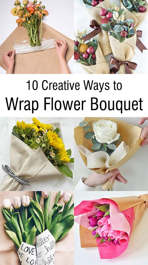 Looking for new and exciting ways to present your next flower bouquet? Check out these 10 creative ideas for unique and beautiful wrapping that will make your bouquet stand out from the rest. Diy Wrapped Bouquet, Wrapping Fresh Flower Bouquets, Ways To Wrap Flower Bouquets, How To Make Flower Bouquet Wrap, How Wrap Flower Bouquet, Cut Flower Arrangements Diy, How To Wrap A Bouquet Of Flowers, How To Wrap Flowers Tutorials, Wrapping Flower Bouquet