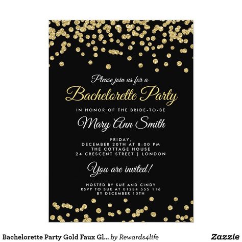 Bachelorette Party Gold Faux Glitter Confetti Blac Invitation Sparkle Bachelorette Party, Bachelorette Card, Glitter Bachelorette, Gold Glitter Confetti, Bachelorette Bachelor Party, Bachelorette Invitation, Bachelorette Invitations, Glitter Confetti, Bachelorette Party Invitations