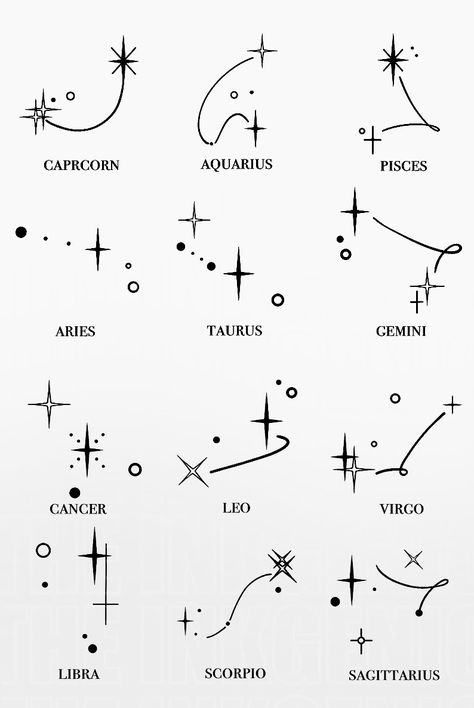 Star zodiac signs for tattoo ideas! Zodiac Sign Back Tattoo, Tattoo According To Zodiac Sign, Tattoo Ideas For Zodiac Signs, Zodiac Sign Hand Tattoo, Celestial Zodiac Tattoo, Zodiac Line Tattoo, Cool Zodiac Tattoos, September Star Sign Tattoo, Minimalist Tattoo Astrology