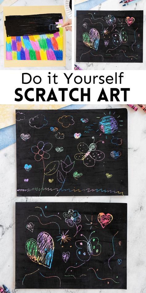 This DIY Scratch Art is simple to make with your kids or for your kids. Keep them entertained on rainy days or during car trips! Easy Elementary Art Projects, Scratch Art Ideas Easy, Rainbow Scratch Art Ideas, Rainy Day Crafts For Kids, Scratch Art Ideas, Diy Scratch Art, Scratch Paper Art, Work Games, Early Explorers