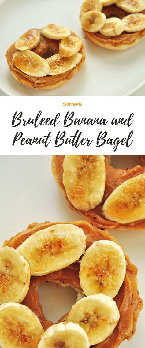 Put the sugary doughnut or fatty muffin down!  Try our Bruleed Banana and Peanut Butter Bagel as a tasty winning alternative. It's so good!!! #cleaneating #breakfast #healthy Bagel With Peanut Butter, What To Put On A Bagel, Peanut Butter Bagel, Bagel Ideas, Einstein Bagels, Bagel Recipes, Tooty Fruity, Banana And Peanut Butter, Bagel Bar