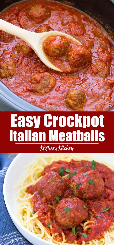 Crockpot Italian Meatballs, Slow Cooker Italian Meatballs, Meatballs With Spaghetti, Easy Crockpot Meatballs, Slow Cooker Meatballs Italian, Crockpot Italian, Crockpot Meatballs, Meatball Recipes Crockpot, Slow Cooker Italian