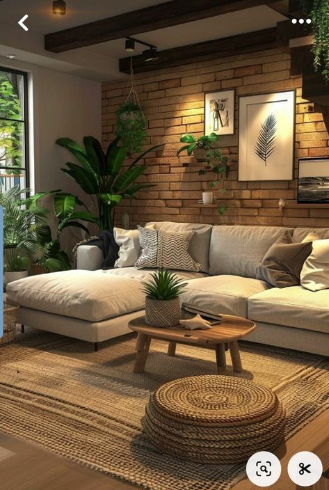 Brick Living Room, Bali House, Living Room Design Inspiration, Home Design Living Room, Room Style, Decor Home Living Room, House Furniture, Living Room Decor Apartment, Boho Living Room