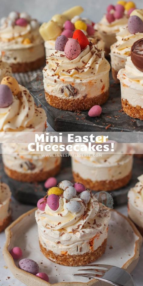 Mini Easter Cheesecakes! - Jane's Patisserie Easter Cheesecakes, Orange Cheesecake Recipes, Easter Cheesecake, Individual Cheesecakes, Easter Cooking, Janes Patisserie, Dessert Summer, Bbq Summer, Easter Sweets