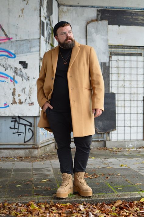 Classic goes cool: Camel Coat - Extra Inches Mens Big And Tall Fall Outfits, Mid Sized Men Fashion, 3x Mens Fashion, Large Men’s Fashion, Menswear Plus Size, Outfit Ideas For Big And Tall Men, Curvy Men Fashion, Big Men Outfit, Big And Tall Men’s Style