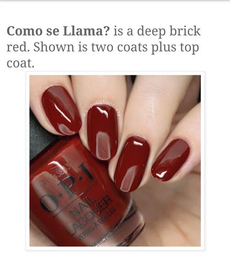 OPI como se llama? Opi Como Se Llama Gel, Dark Red Opi Gel Polish, Red Nails On Tan Skin, Como Se Llama Opi, Opi Dark Red Nail Polish, Opi Como Se Llama, Opi Red Nail Polish, Opi Gel Nails, Opi Nail Colors