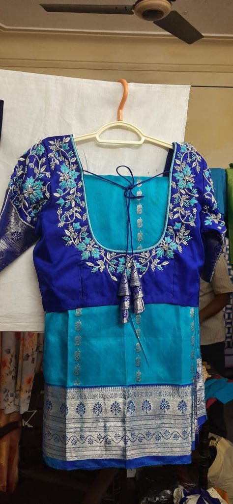 Maggam Work Pattu Blouse Designs Latest, Blue Maggam Work Blouse Designs Latest, Computer Works For Blouses, Latest Trendy Maggam Work Blouse Designs, Blue Embroidery Blouse Designs, Simple Maggam Work Blouses Blue, Blouse Work Designs For Pattu Sarees, New Model Computer Work Designs, Blose Desines New Work