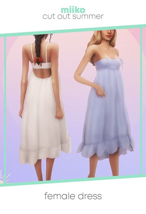 Ts4 Prom Dress Cc, Sims 4 Prom Dress Cc Maxis Match, Sims 4 Sundress, Happy Dresses, Long Summer Dresses Maxi, Sunflower Dress, Long Sundress, Frill Dress, Beige Dresses