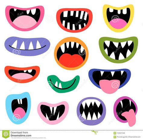 Monster Mouth Drawing, Monster Teeth, Funny Mouth, Cartoon Mouths, Monster Mouth, Monster Craft, Monster Crafts, Monster Eyes, Drawing Cartoon Faces