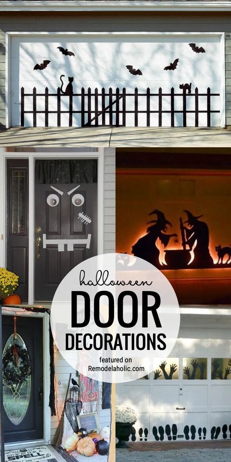 Add A Bit Of Spooky To Your Home Exterior With Halloween Door Decorations For The Garage Or Front Door Featured On Remodelaholic.com Garage Door Decorations For Halloween, Halloween Decorations For Garage Door, Garage And Front Door, Garage Door Halloween Decor, Halloween Garage Door Decorations, Window Above Door, Halloween Doors, Halloween Garage Door, Door Decor Ideas