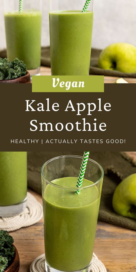 Banana Kale Smoothie, Green Apple Smoothie, Apple Smoothie Recipes, Kale Smoothie Recipes, Plant Based Smoothies, Apple Smoothie, Perfect Healthy Breakfast, Kale Smoothie, Ginger Smoothie