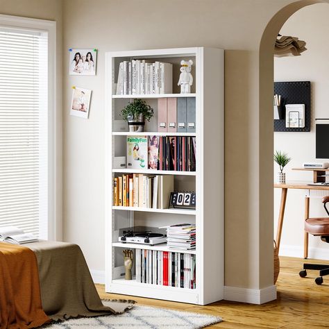 Tall Book Shelf, Bookshelf Metal, Office Documents, Home Office White, Bookcase Bedroom, Simple Bookshelf, Shelf For Living Room, Displaying Books, Large Bookshelves