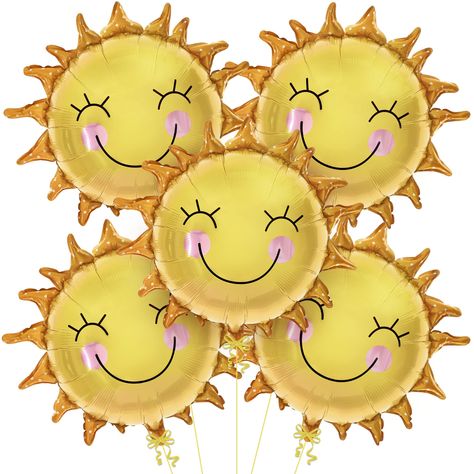 PRICES MAY VARY. HUGE 26 INCH | RADIANT SUN MYLAR BALLOON DECORATIONS : Introducing the Radiant Sun Balloons - Bring Sunshine to Your Celebrations! Brighten up any party or event with our delightful pack of 25-inch sunshine balloons! This pack of 5 radiant sun foil balloons will add a touch of warmth and happiness to your celebrations. Whether you're hosting a summer themed party, sunshine birthday decorations, simply want to infuse your event with the cheerful sun star balloons, big sun balloon Get Well Balloons, Sunshine Decorations, Sunshine First Birthday, Sunshine Birthday Parties, Summer Party Themes, Summer Party Decorations, Sunshine Birthday, First Birthday Decorations, Birthday Party Balloon