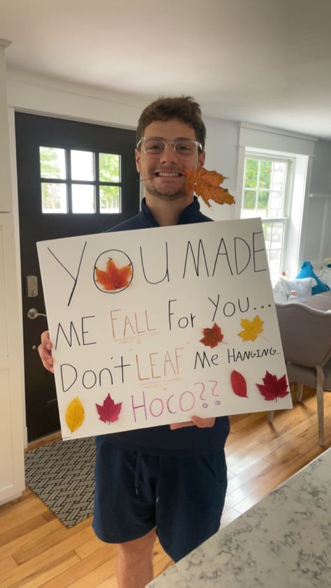 Bad Homecoming Proposals, Christmas Hoco Proposals, Hoco Proposals To Ask Him, Treaty Oak Revival Hoco Proposal, Homecoming Poster For Boyfriend, Fall Dance Asking Ideas, Fall Homecoming Proposals, Pumpkin Hoco Proposals, Cute Unique Hoco Proposals