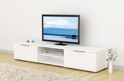 The 10 Best TV Stands You Can Get at Walmart | Hunker Minimalistic Room, Tv Stand White, Midcentury Tv Stand, Mid Century Tv, Bed 3d, White Tv Stands, Interior Design Minimalist, Sleek Storage, White Tv