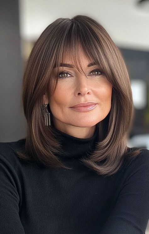 Long Bob Style Haircuts, Cute Bangs For Medium Hair, Long Layered Bob Hairstyles With Bangs, Long Fringe Bob, Long Bob Hairstyles For Fine Hair With Bangs, Long Bob Over 50, Long Layered Bob With Curtain Bangs, Lob With Fringe Fine Hair, Long Bob With Bangs Hairstyles