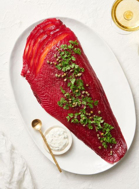 Beetroot Cured Salmon with Zesty Mayonnaise - Dish Beetroot Cured Salmon, Cured Salmon, Caramel Treats, Clean Foods, New Zealand Food, Mayonnaise Recipe, King Salmon, Beef Bourguignon, Creamy Potato