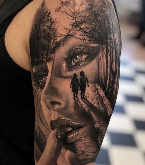 Mirror Reflection Tattoo Ideas, Grey Scale Tattoo, Full Back Piece Tattoos For Women, Portrait Tattoo Sleeve, Tattoo Bras Homme, Valkyrie Tattoo, Face Tattoos For Women, 12 Tattoos, Organic Tattoo