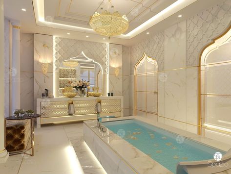 Japandi Interior Design Bathroom, Moroccan Bathroom Decor, Moroccan Decoration, Royal Bathroom, Moroccan Bathroom, Japandi Interior Design, Interior Design Dubai, Bathroom Tile Designs, Bathroom Design Luxury